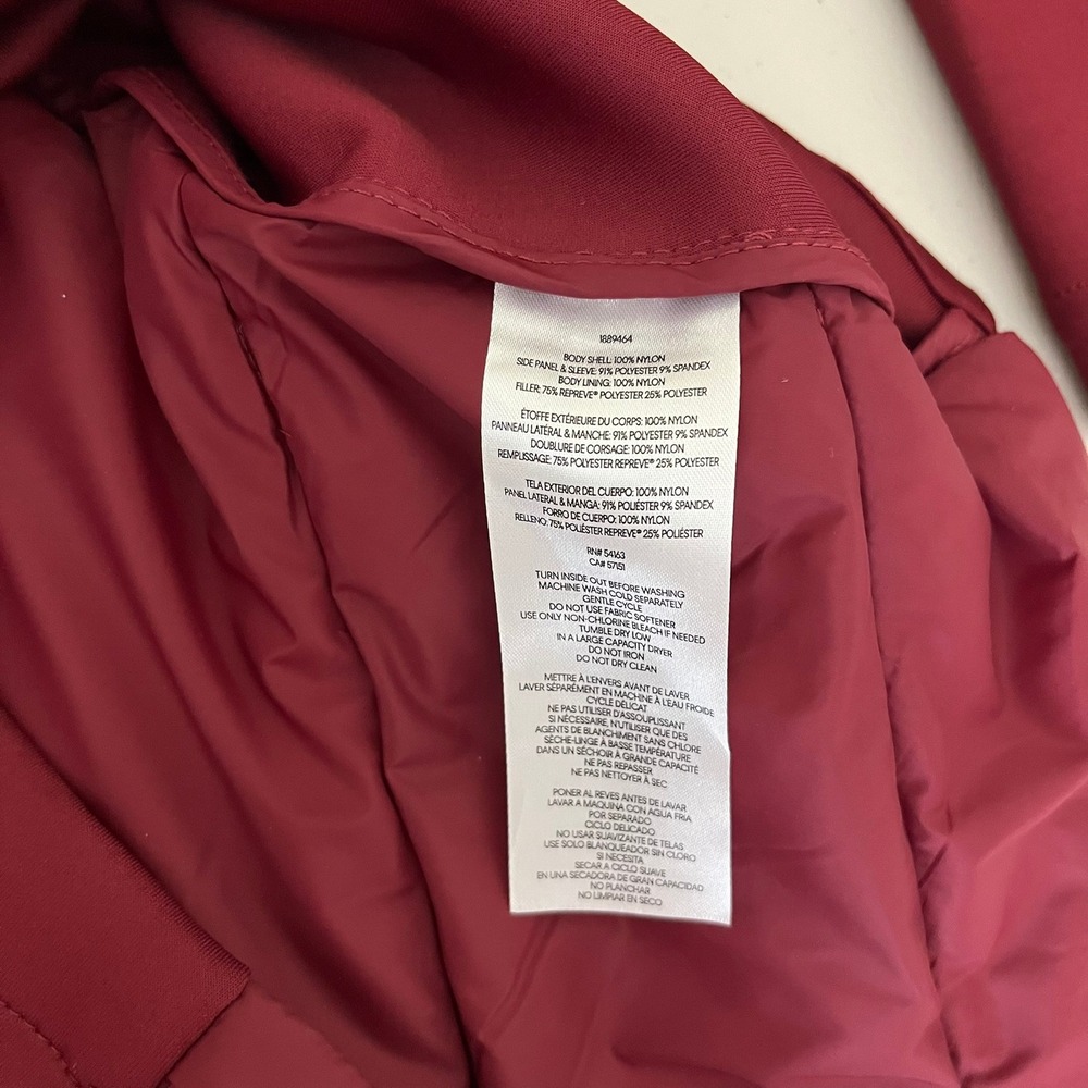 DKNY Womens Burgundy Hybrid Quilted Puffer Hooded Jacket Large Outerwear - Picture 8 of 12